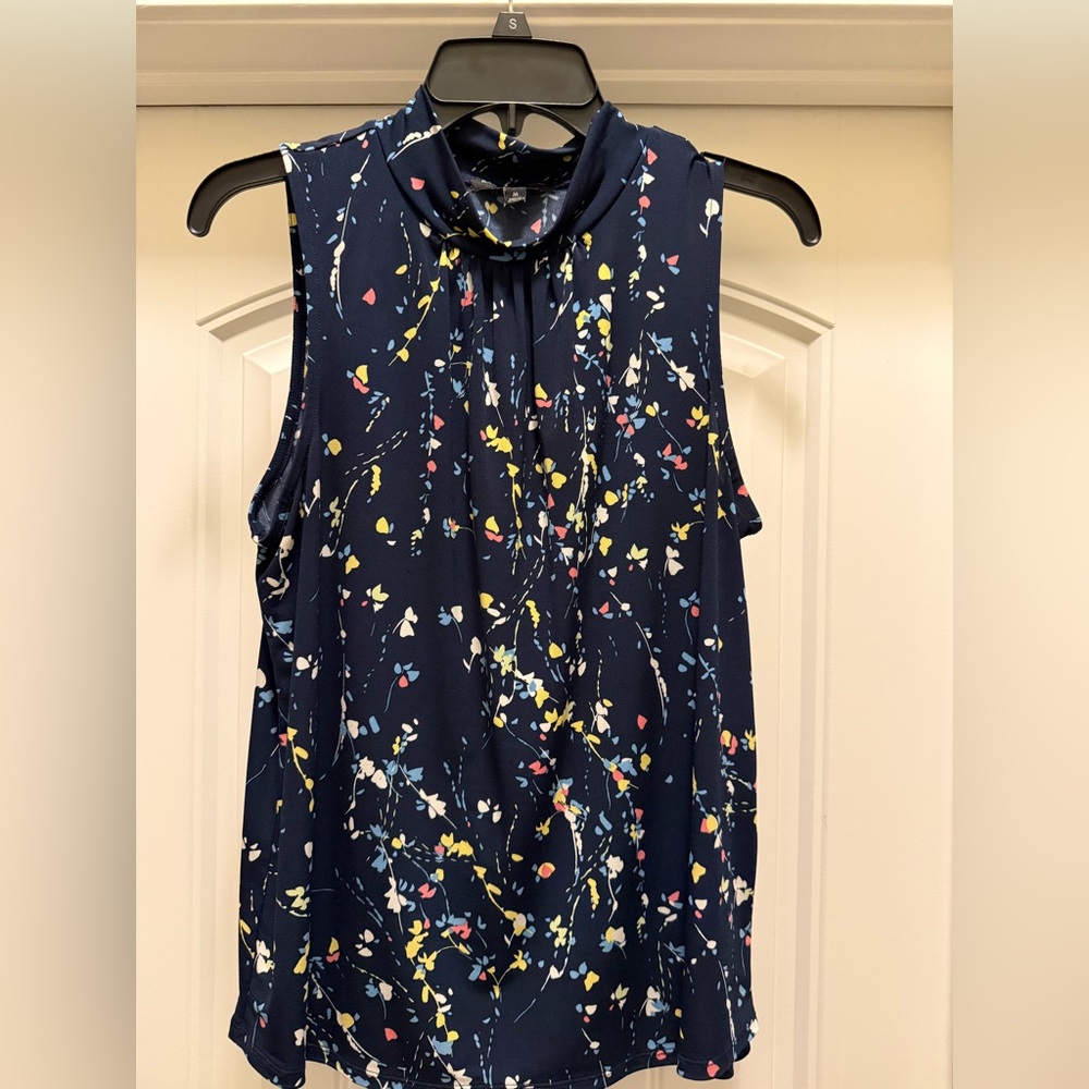 Banana Republic Navy Floral Sleeveless Blouse